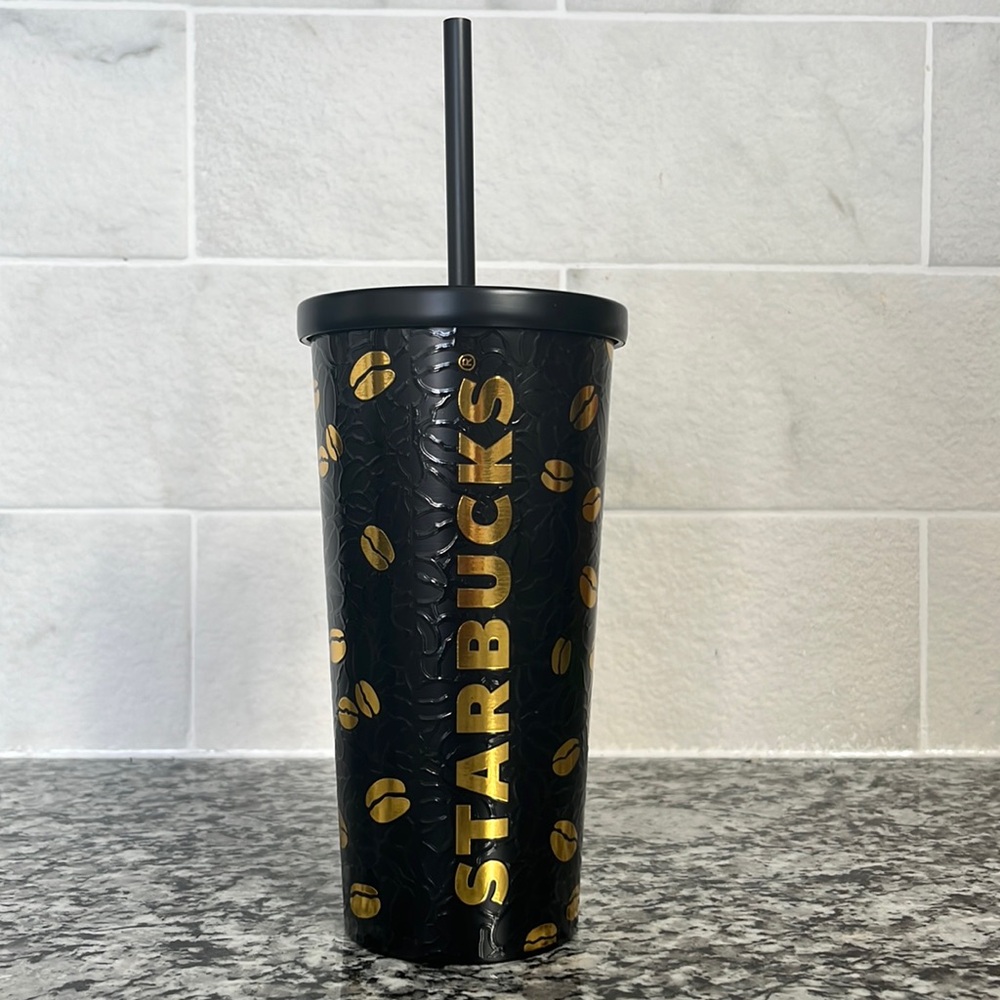 💛RARE💛NWT💛 Starbucks Tumbler Cup Coffee Bean Black Gold